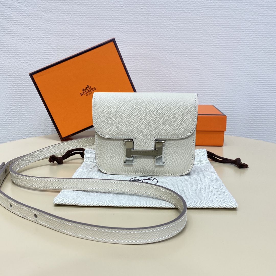 Hermes Constance Slim Wallet Belt Bag In White Epsom Leather